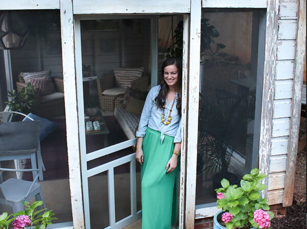 lady in front of porch